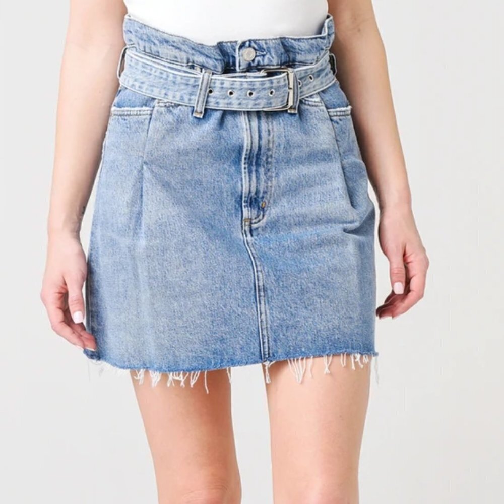Agolde Reworked 90's A-Line Paperbag Waist Denim Skirt